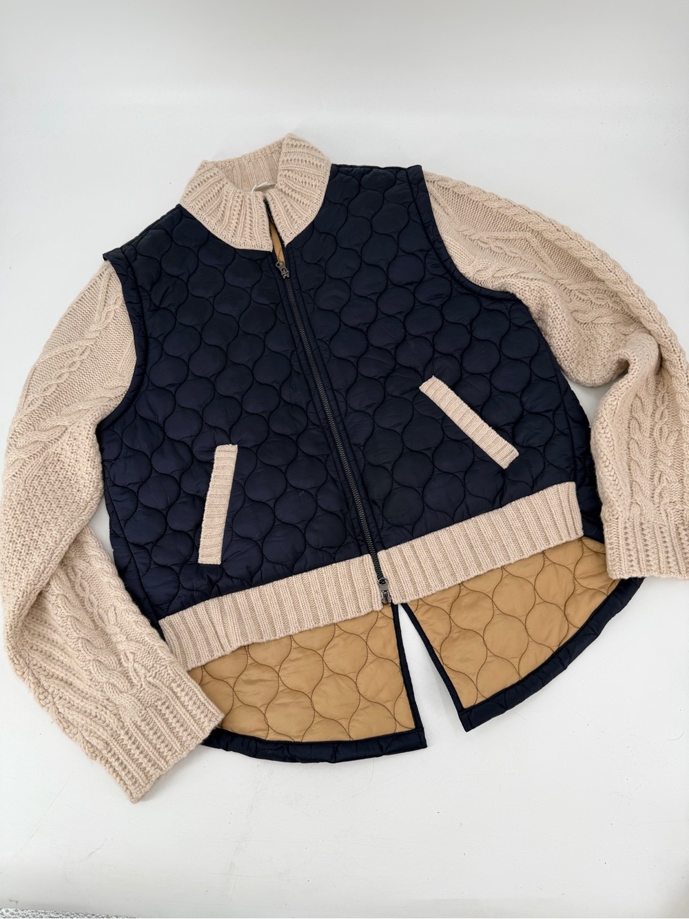 Veronica Beard Patra Mixed Media Sweater Puffer Jacket Large - Picture 3 of 6
